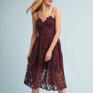 Anthropologie Donna Morgan Burgundy Lace Midi Dress- Size Small/2